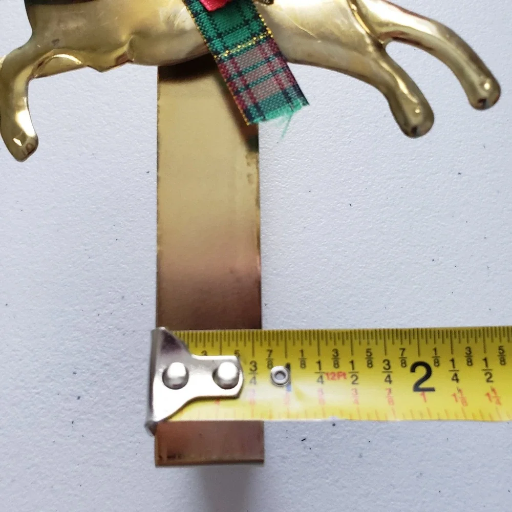 Vintage Reindeer Christmas Wreath Hanger Metal Gold Brass Tone